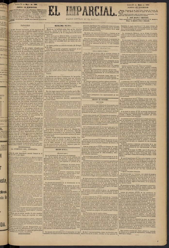Miniatura de Diario El Imparcial del 31 de mayo de 1869
