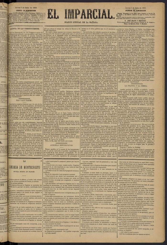 Miniatura de Diario El Imparcial del 3 de junio de 1869