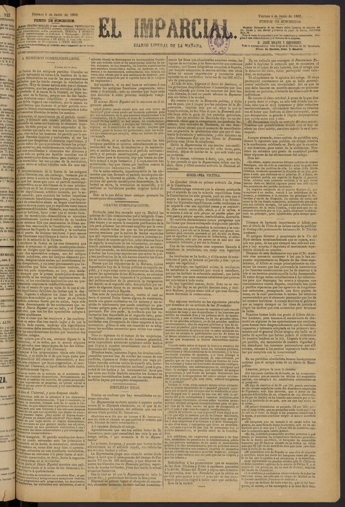 Miniatura de Diario El Imparcial del 4 de junio de 1869