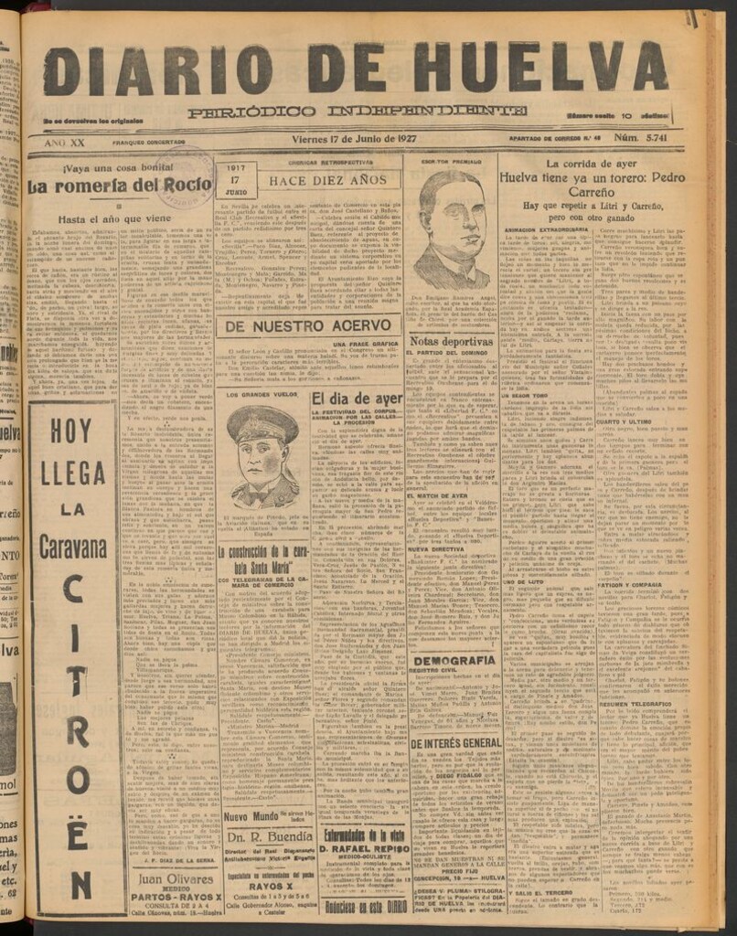 Miniatura de Diario de Huelva : periódico independiente del 17 de junio de 1927
