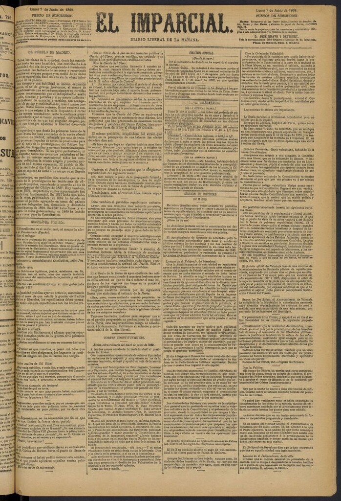 Miniatura de Diario El Imparcial del 7 de junio de 1869