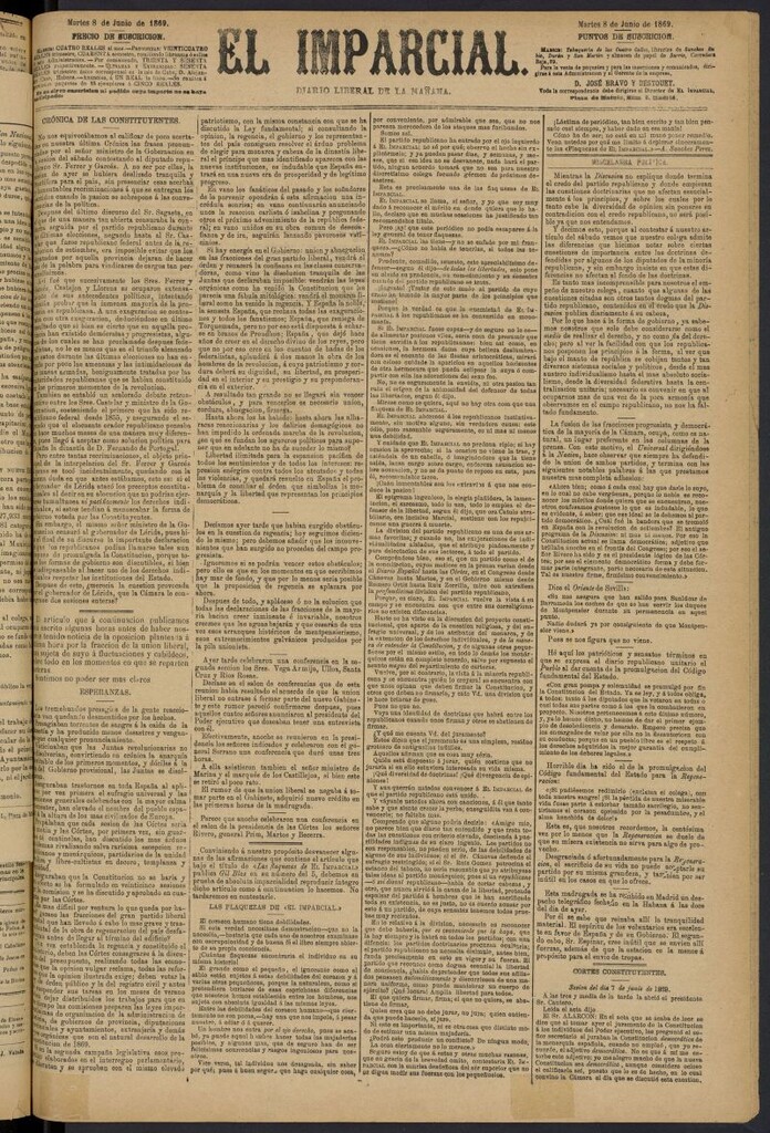Miniatura de Diario El Imparcial del 8 de junio de 1869