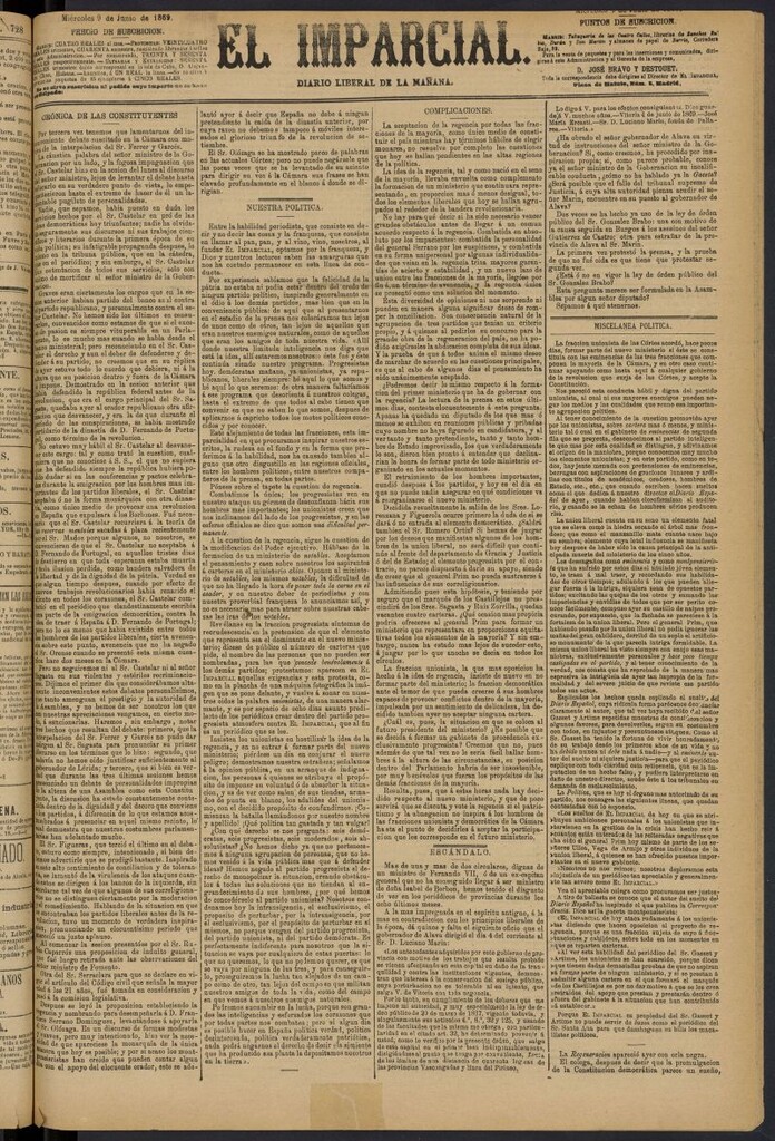 Miniatura de Diario El Imparcial del 9 de junio de 1869