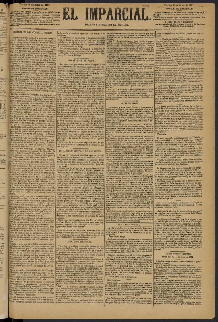 Miniatura de Diario El Imparcial del 11 de junio de 1869