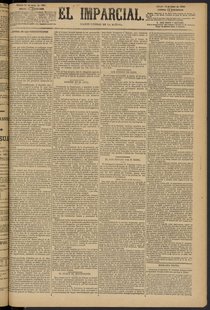 Miniatura de Diario El Imparcial del 12 de junio de 1869