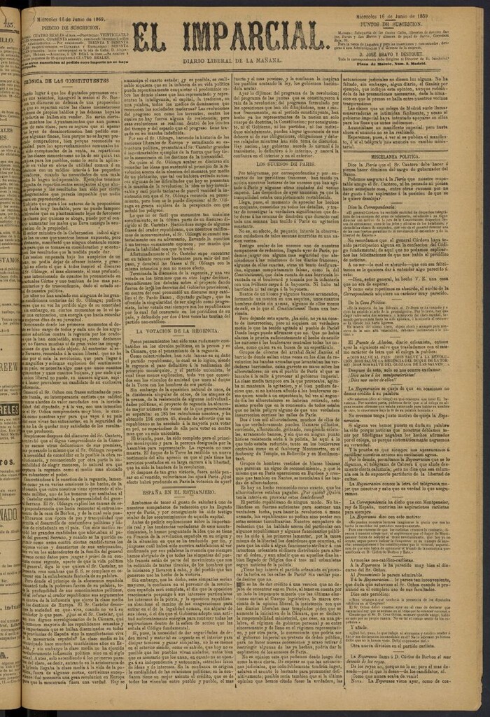 Miniatura de Diario El Imparcial del 16 de junio de 1869