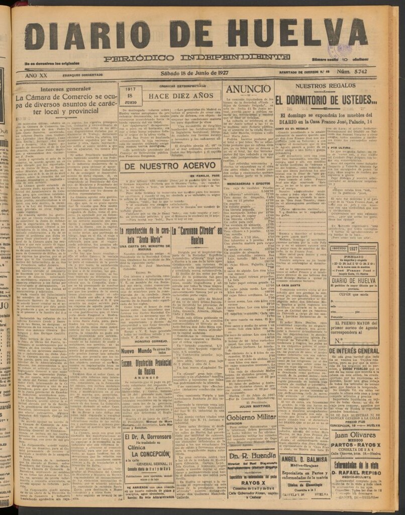 Miniatura de Diario de Huelva : periódico independiente del 18 de junio de 1927