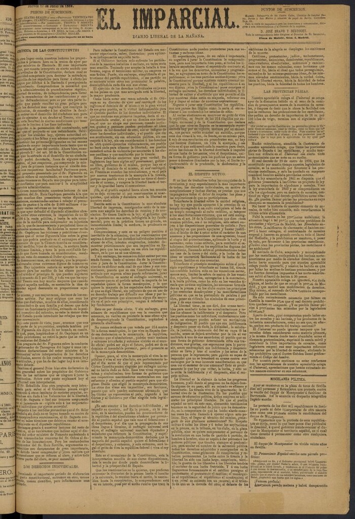 Miniatura de Diario El Imparcial del 17 de junio de 1869