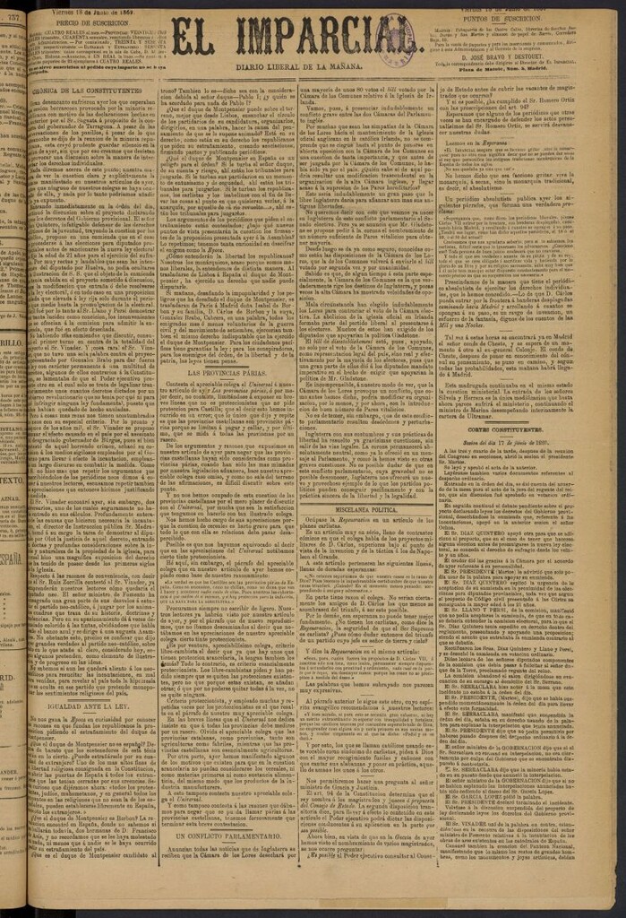 Miniatura de Diario El Imparcial del 18 de junio de 1869