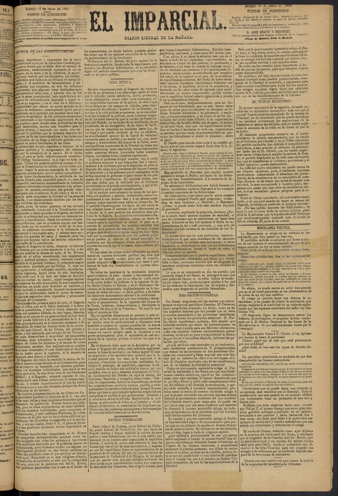 Miniatura de Diario El Imparcial del 19 de junio de 1869