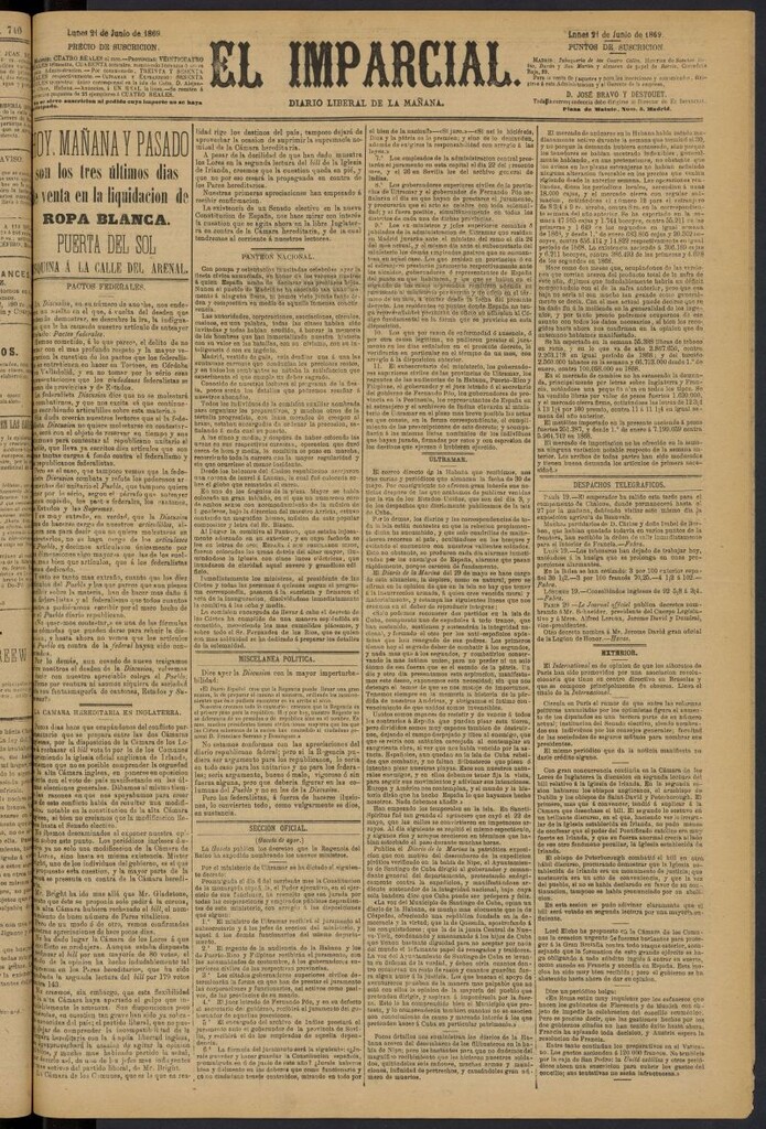 Miniatura de Diario El Imparcial del 21 de junio de 1869