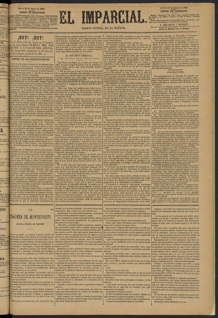 Miniatura de Diario El Imparcial del 24 de junio de 1869