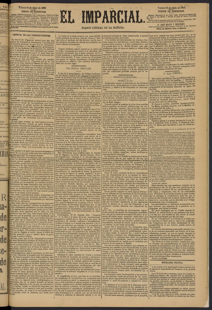 Miniatura de Diario El Imparcial del 25 de junio de 1869