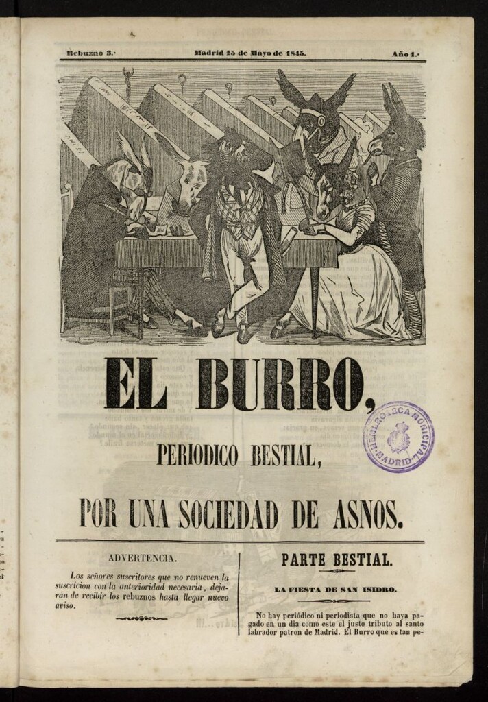 Miniatura de El Burro: periódico bestial por una sociedad de asnos del 15 de mayo de 1845, rebuzno 3º