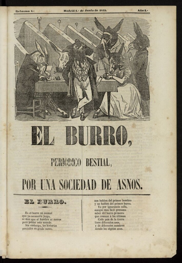 Miniatura de El Burro: periódico bestial por una sociedad de asnos del 1 de junio de 1845, rebuzno 4º