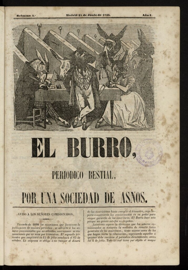 Miniatura de El Burro: periódico bestial por una sociedad de asnos del 15 de junio de 1845, rebuzno 5º