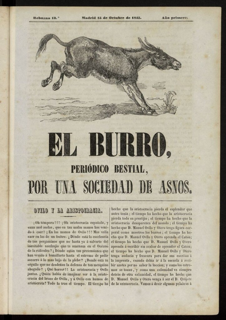 Miniatura de El Burro: periódico bestial por una sociedad de asnos del 15 de octubre de 1845, rebuzno 13º