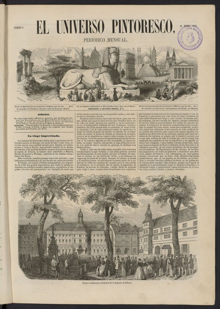 Miniatura de El Universo Pintoresco del 10 de enero de 1852, nº 1