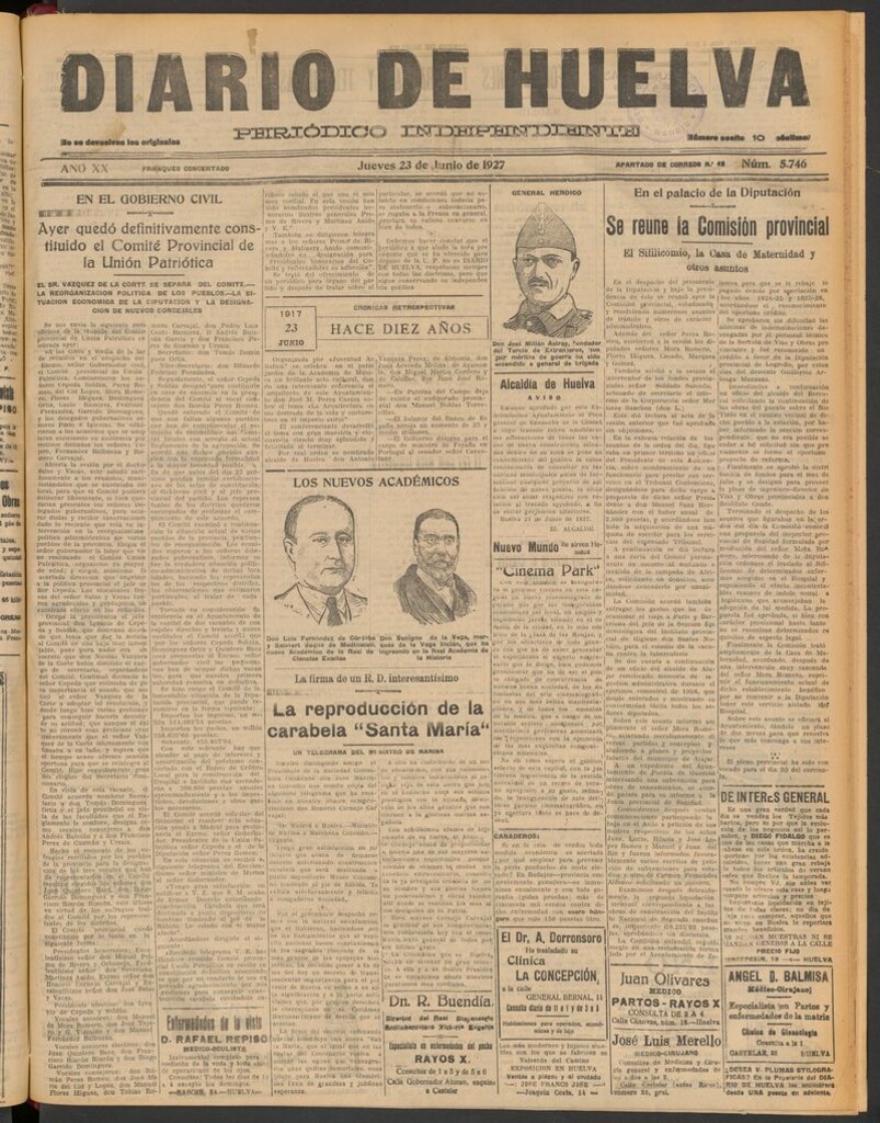 Miniatura de Diario de Huelva : periódico independiente del 23 de junio de 1927