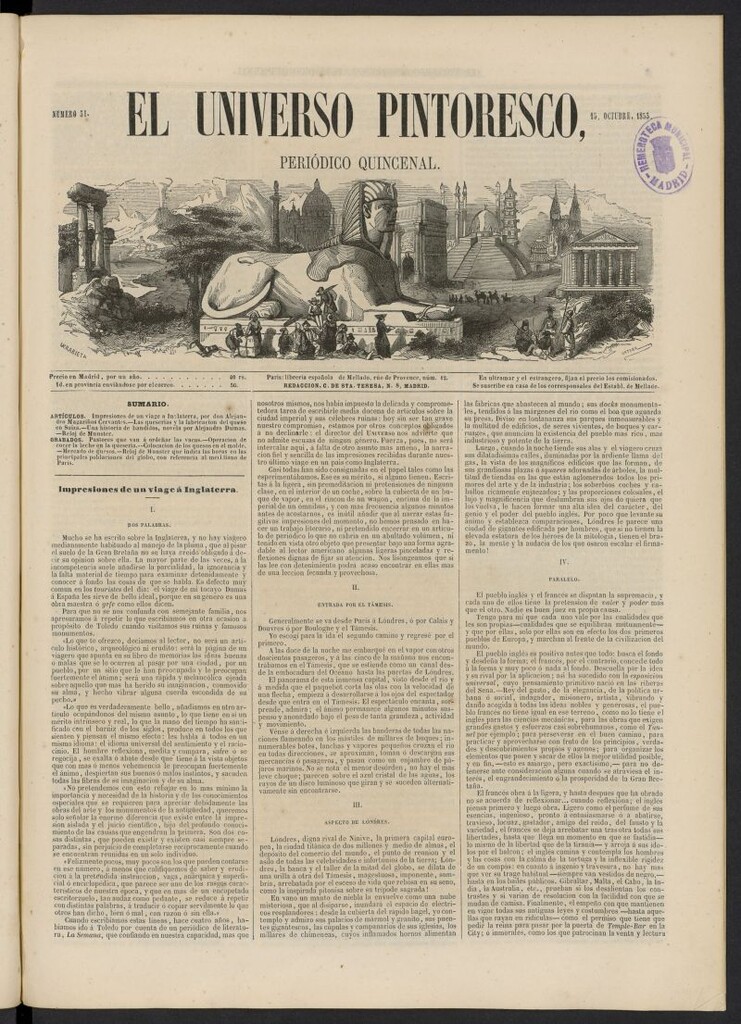 Miniatura de El Universo Pintoresco del 15 de octubre de 1853, nº 31