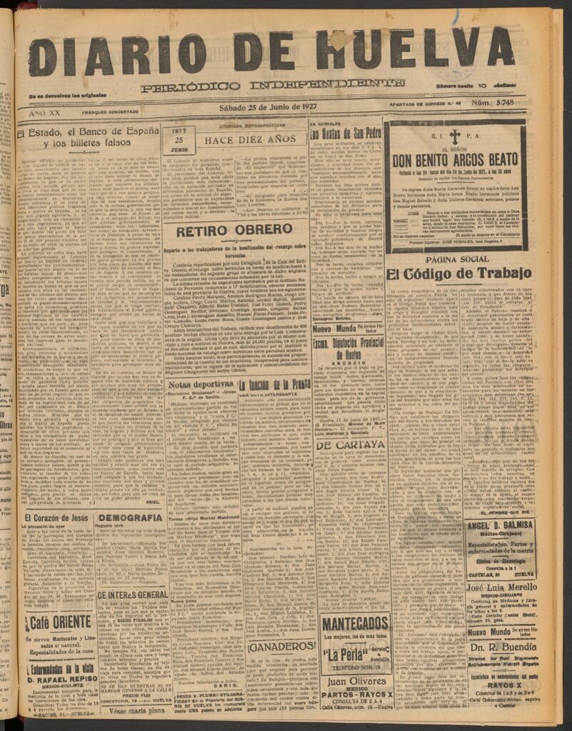 Miniatura de Diario de Huelva : periódico independiente del 25 de junio de 1927