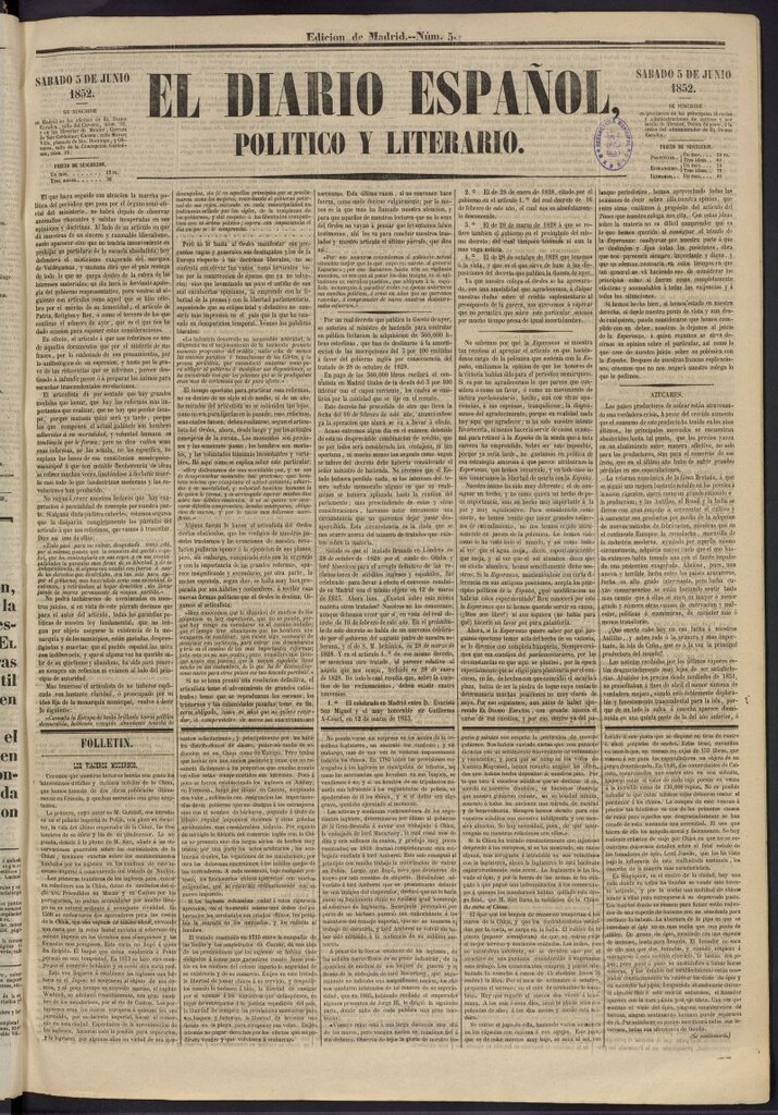 Miniatura de El Diario Español Político y Literario del 5 de junio de 1852, nº 5