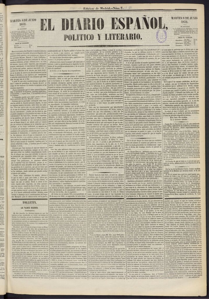 Miniatura de El Diario Español Político y Literario del 8 de junio de 1852, nº 7