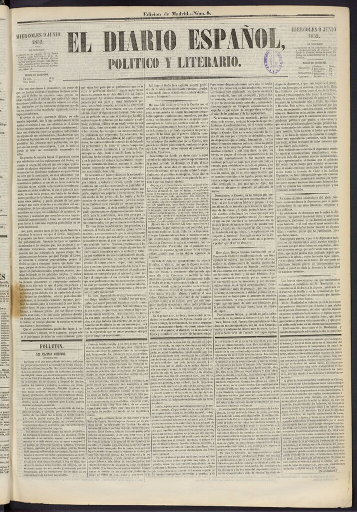 Miniatura de El Diario Español Político y Literario del 9 de junio de 1852, nº 8