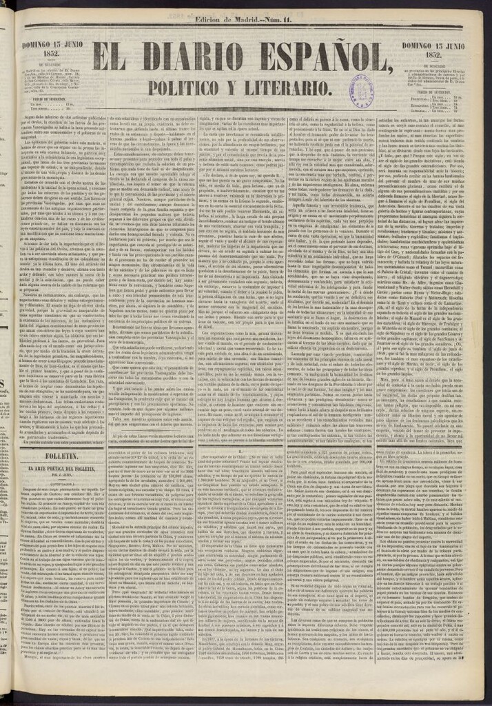 Miniatura de El Diario Español Político y Literario del 13 de junio de 1852, nº 11