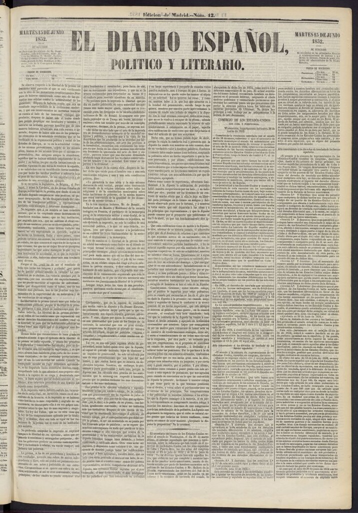 Miniatura de El Diario Español Político y Literario del 15 de junio de 1852, nº 12