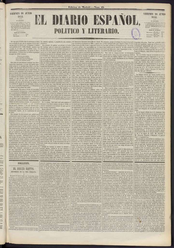 Miniatura de El Diario Español Político y Literario del 18 de junio de 1852, nº 15