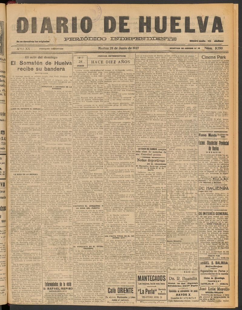 Miniatura de Diario de Huelva : periódico independiente del 28 de junio de 1927