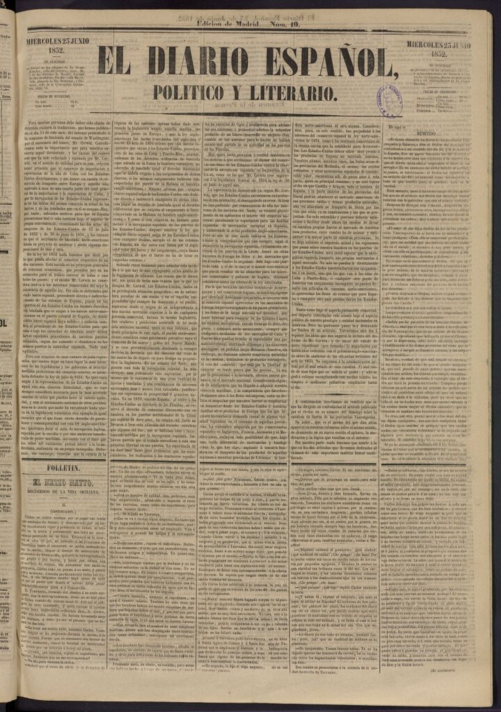 Miniatura de El Diario Español Político y Literario del 23 de junio de 1852, nº 19