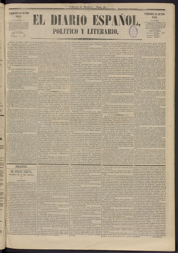 Miniatura de El Diario Español Político y Literario del 25 de junio de 1852, nº 21