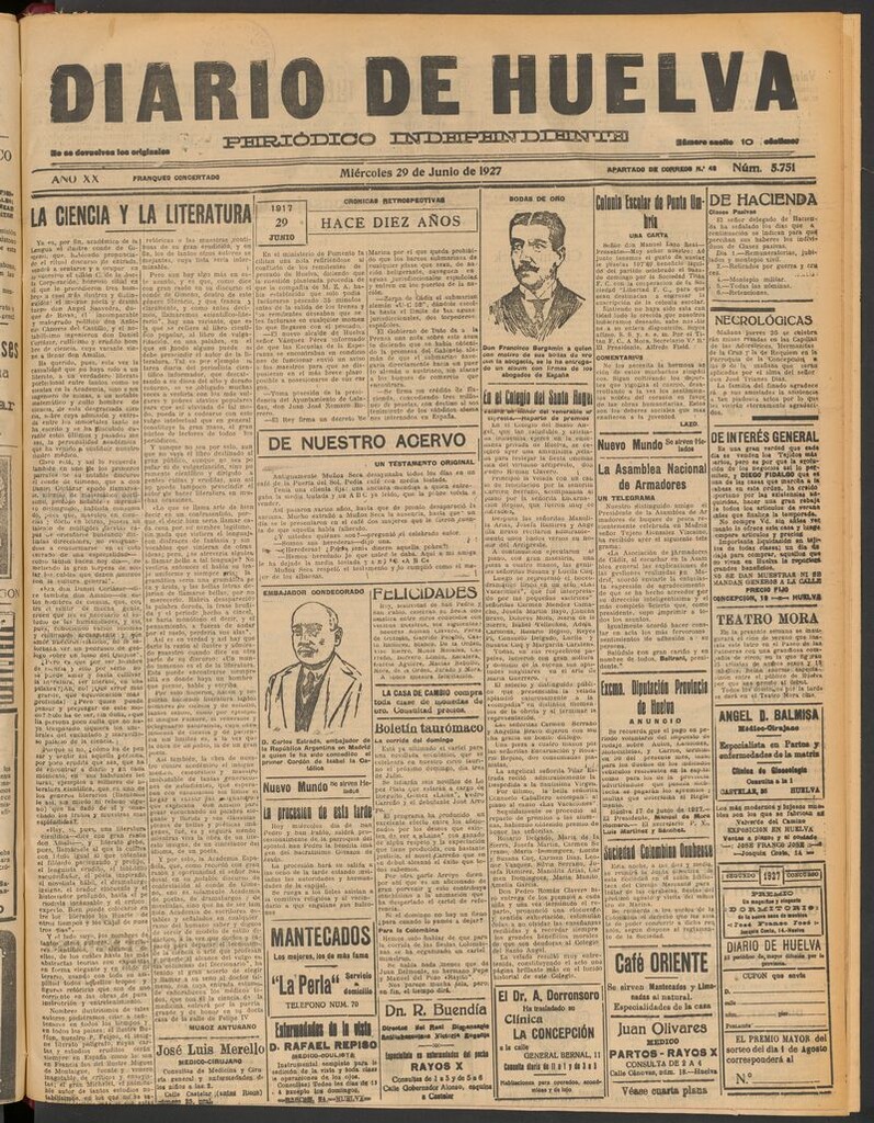 Miniatura de Diario de Huelva : periódico independiente del 29 de junio de 1927