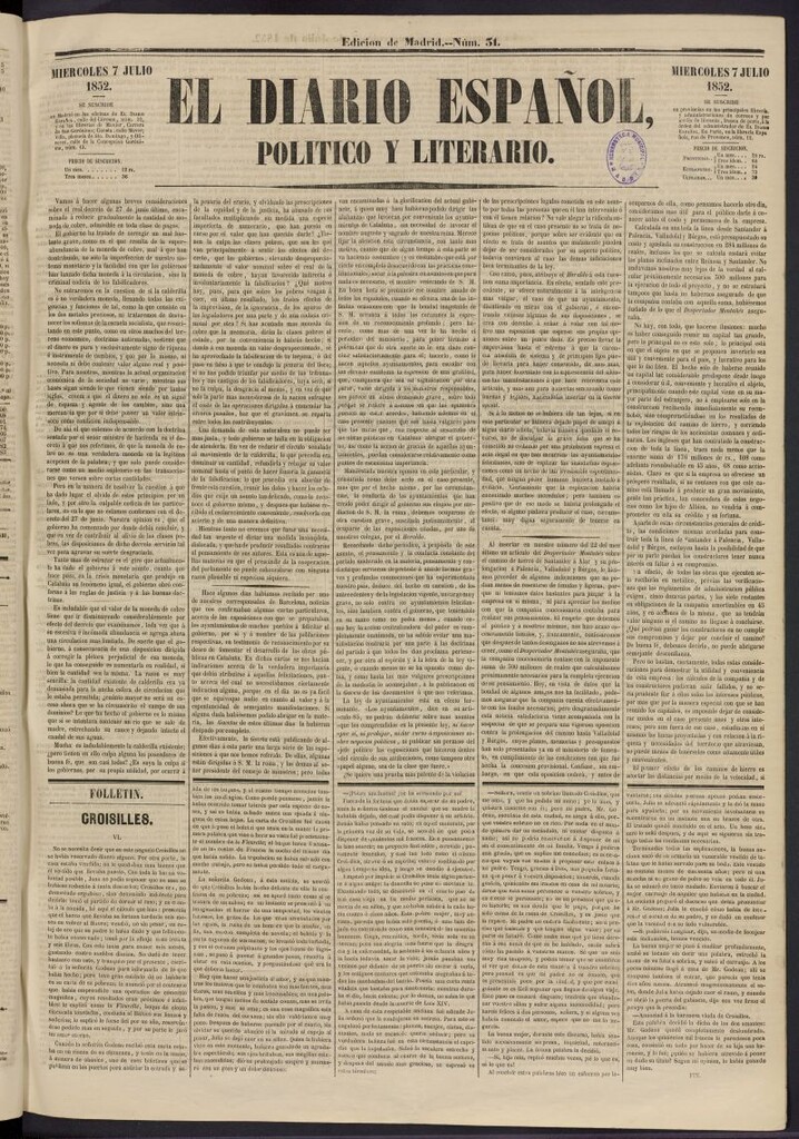 Miniatura de El Diario Español Político y Literario del 7 de julio de 1852, nº 31