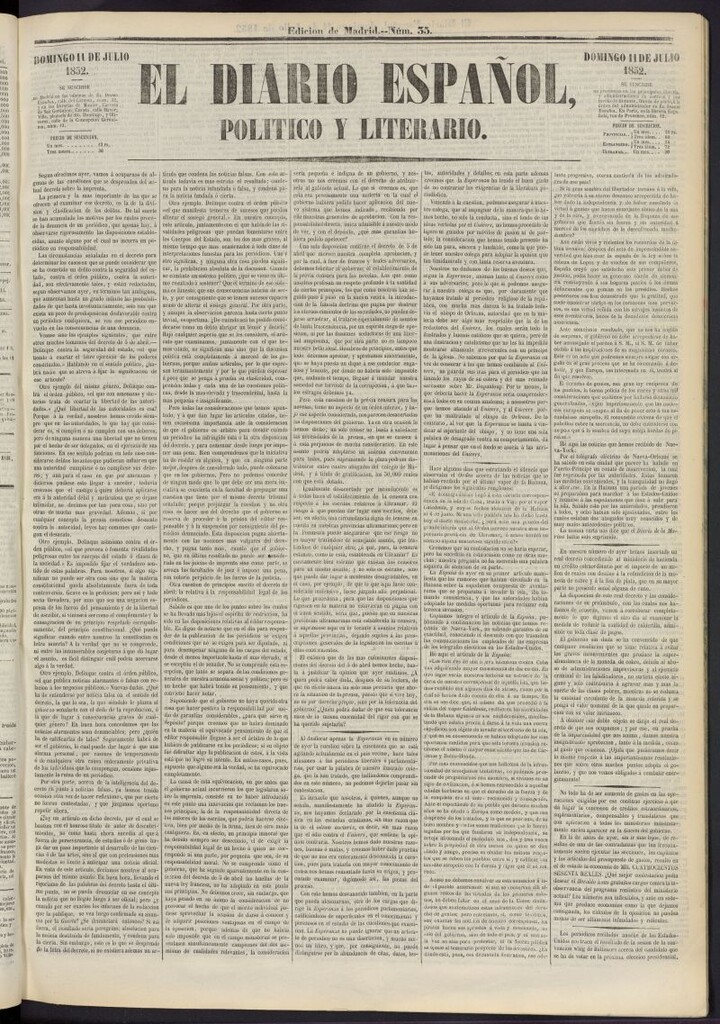 Miniatura de El Diario Español Político y Literario del 11 de julio de 1852, nº 35