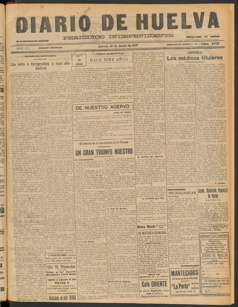 Miniatura de Diario de Huelva : periódico independiente del 30 de junio de 1927