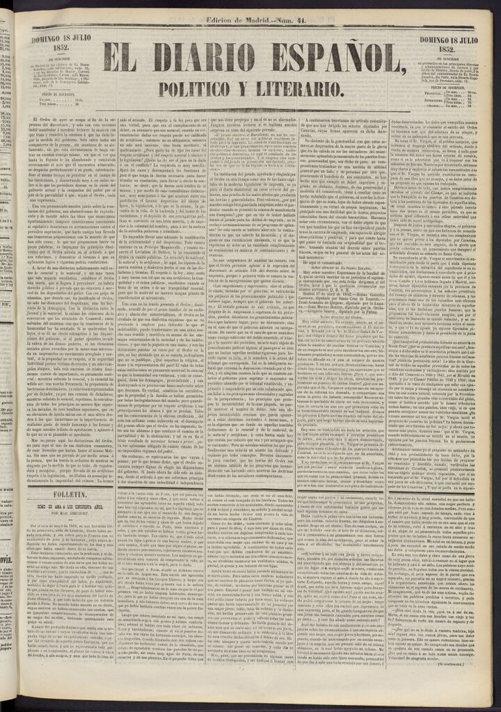Miniatura de El Diario Español Político y Literario del 18 de julio de 1852, nº 41