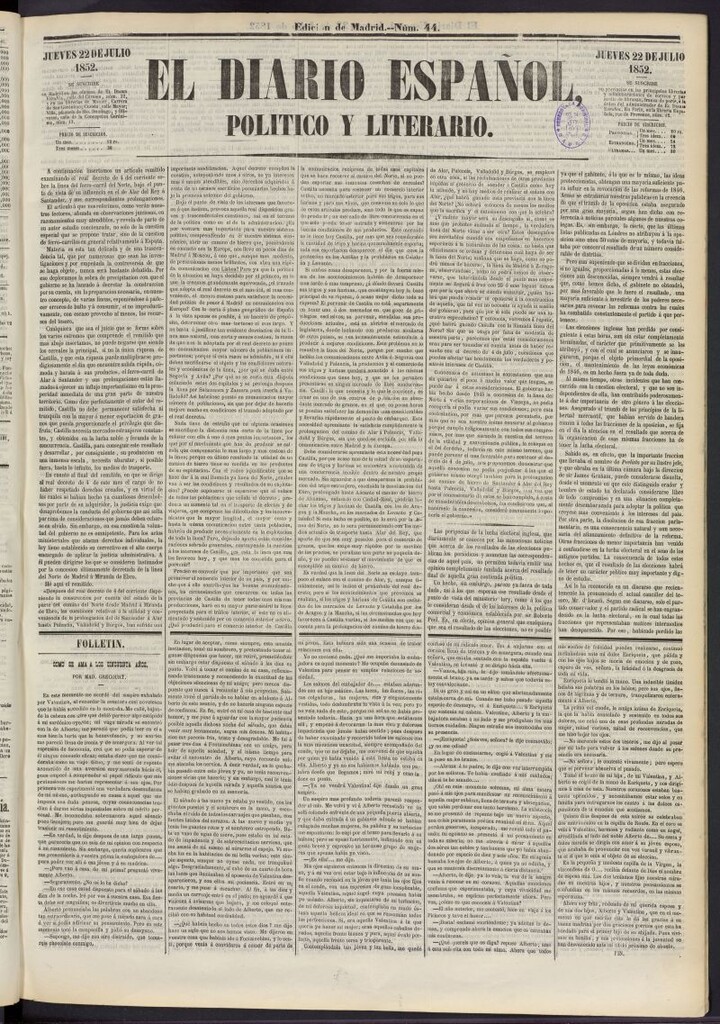 Miniatura de El Diario Español Político y Literario del 22 de julio de 1852, nº 44