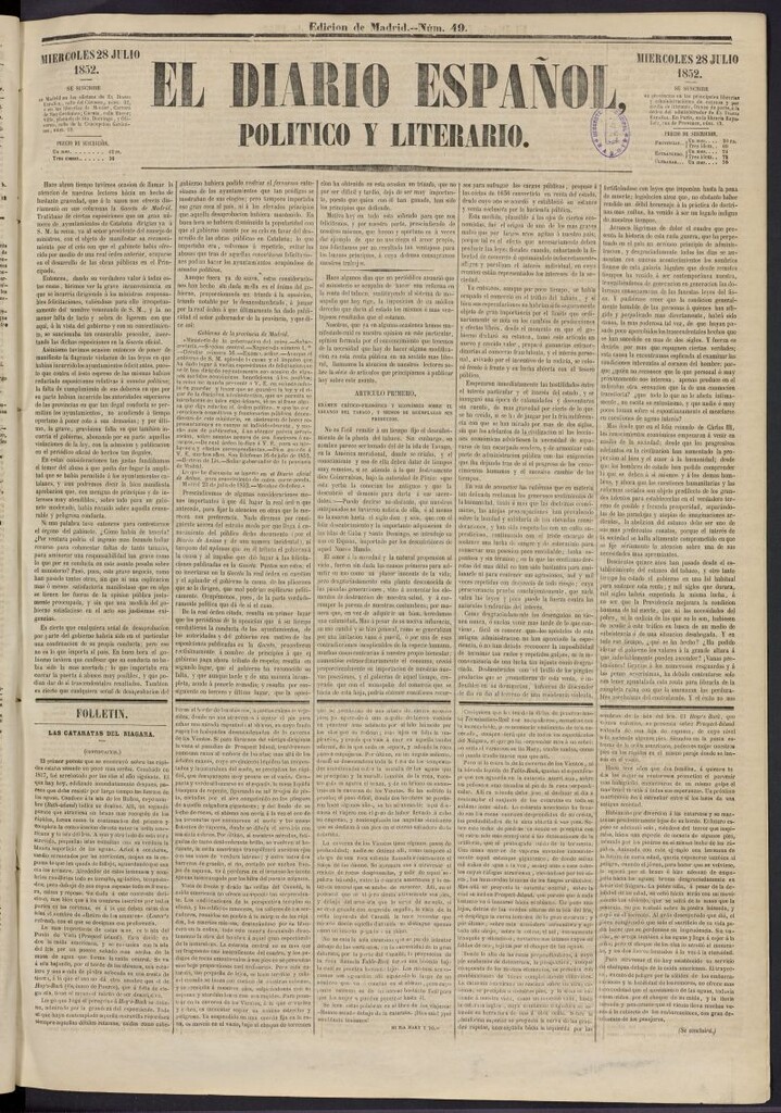 Miniatura de El Diario Español Político y Literario del 28 de julio de 1852, nº 49