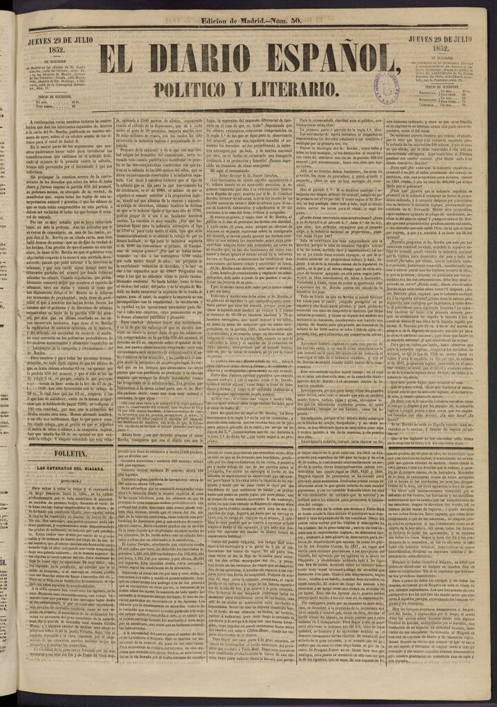 Miniatura de El Diario Español Político y Literario del 29 de julio de 1852, nº 50