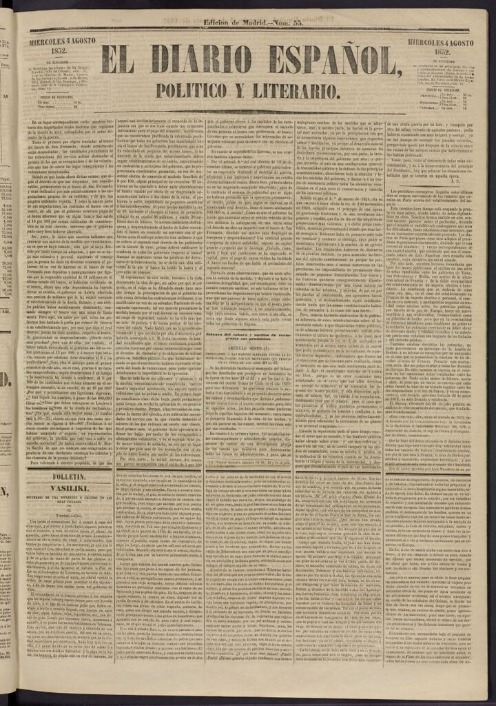 Miniatura de El Diario Español Político y Literario del 4 de agosto de 1852, nº 55