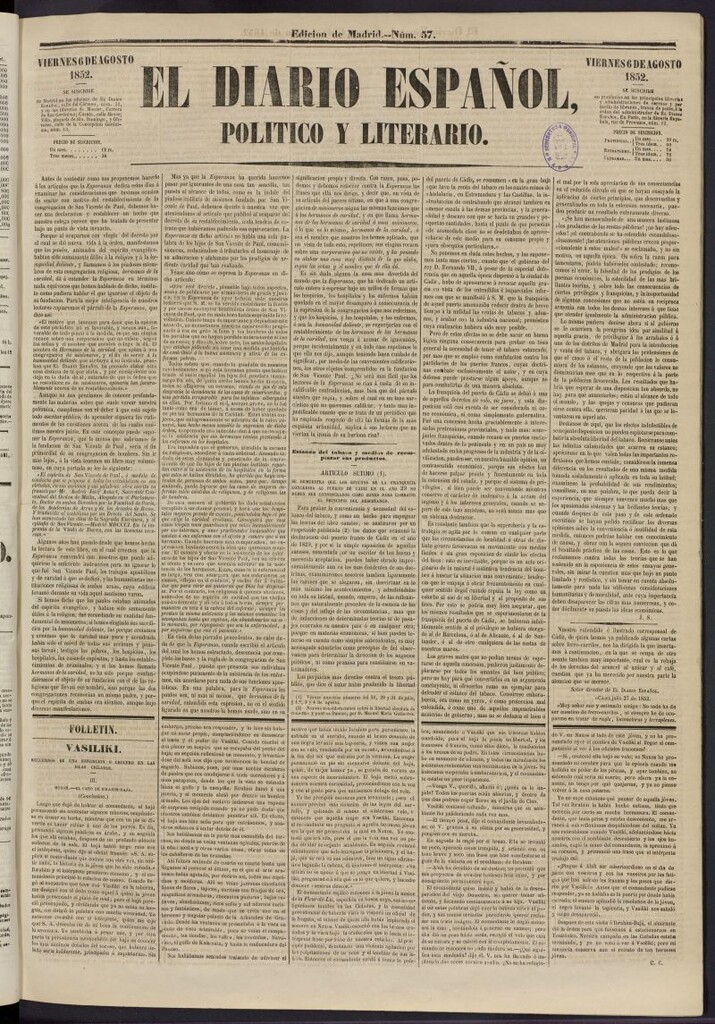 Miniatura de El Diario Español Político y Literario del 6 de agosto de 1852, nº 57