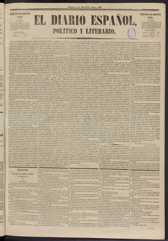 Miniatura de El Diario Español Político y Literario del 10 de agosto de 1852, nº 60
