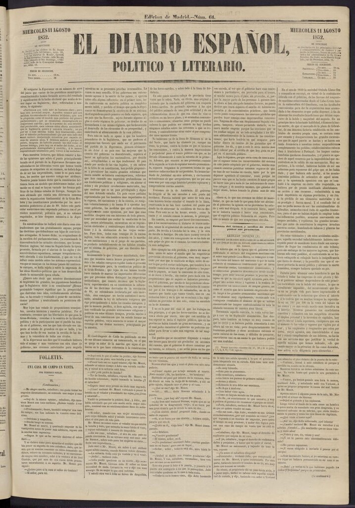 Miniatura de El Diario Español Político y Literario del 11 de agosto de 1852, nº 61
