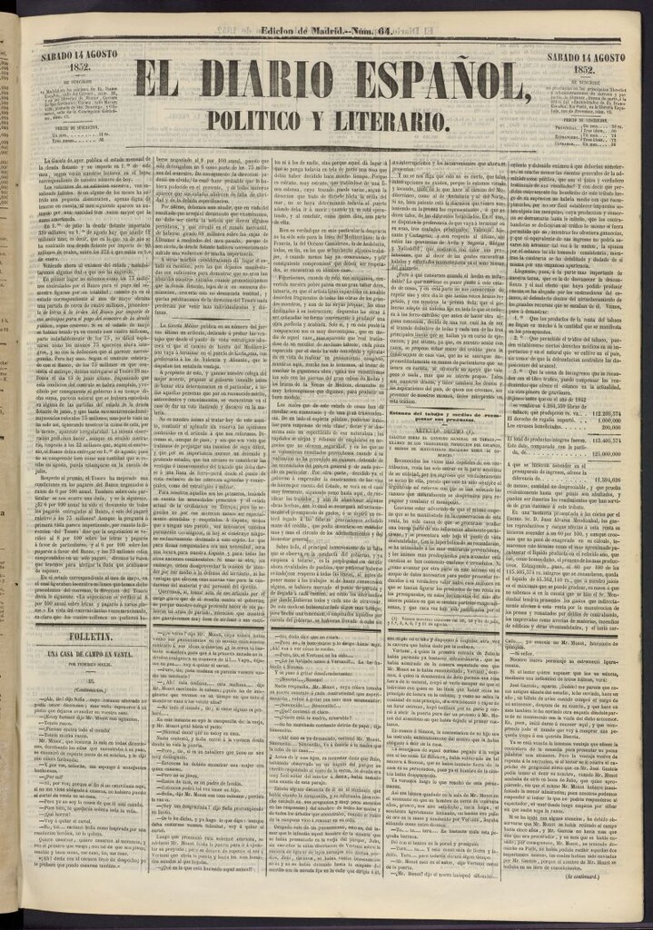 Miniatura de El Diario Español Político y Literario del 14 de agosto de 1852, nº 64