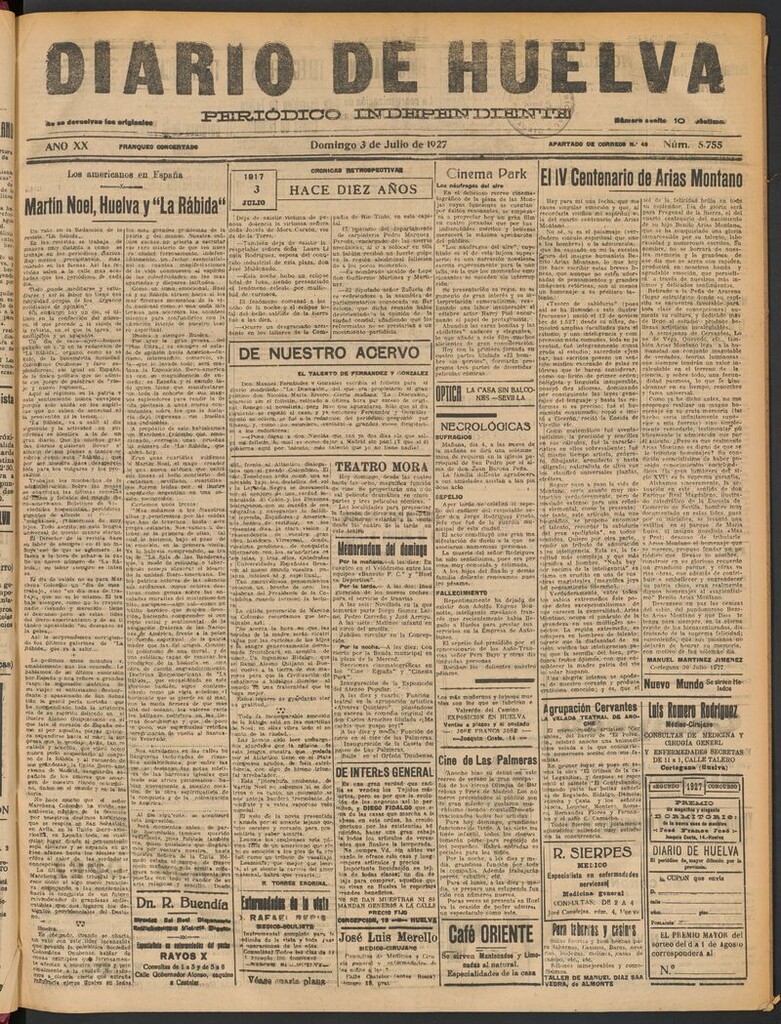 Miniatura de Diario de Huelva : periódico independiente del 3 de julio de 1927
