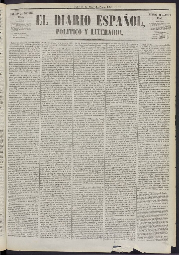 Miniatura de El Diario Español Político y Literario del 21 de agosto de 1852, nº 70
