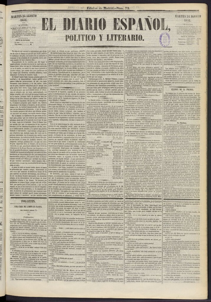 Miniatura de El Diario Español Político y Literario del 24 de agosto de 1852, nº 72